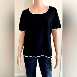 Ann Taylor Scalloped Edge Short Sleeve Sweater NWOT Size Large Preppy Goth Emo